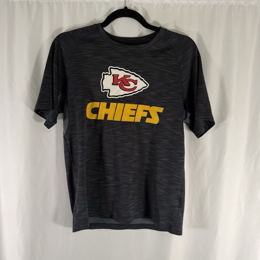 Chiefs Shirt Youth XL Heathered Grey Short Sleeve Round Neck Pullover NFL